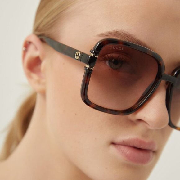 NEW GUCCI OVERSIZED SQUARE WOMEN'S SUNGLASSES GG1066S 002 GUCCI HAVANA EYEWEAR - Picture 2 of 7